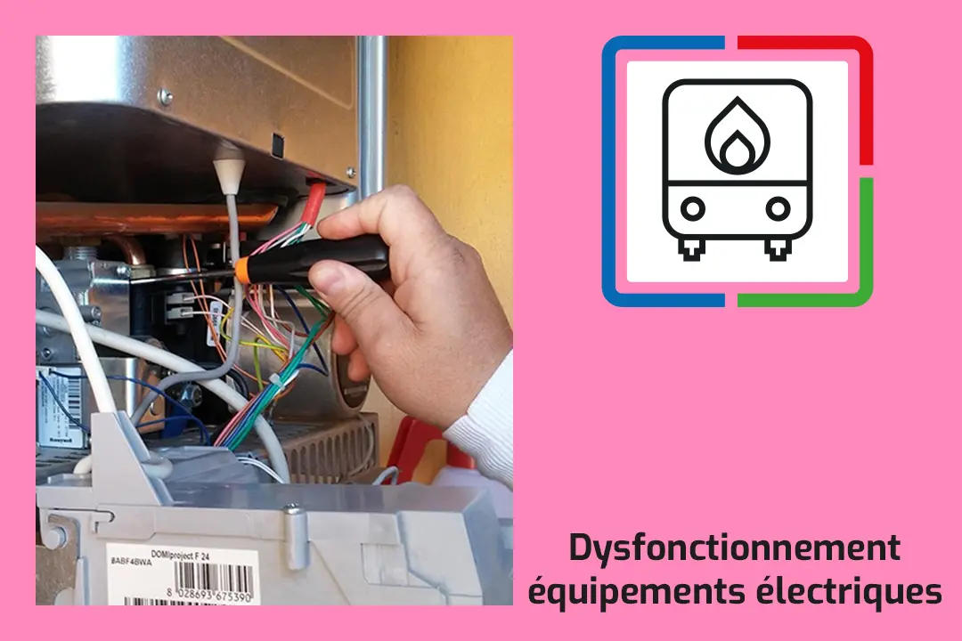 Icon carte rouge dysfonctionnement, défaillance chauffe-eau et équipements électriques